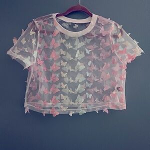 Sheer rainbow butterfly crop top